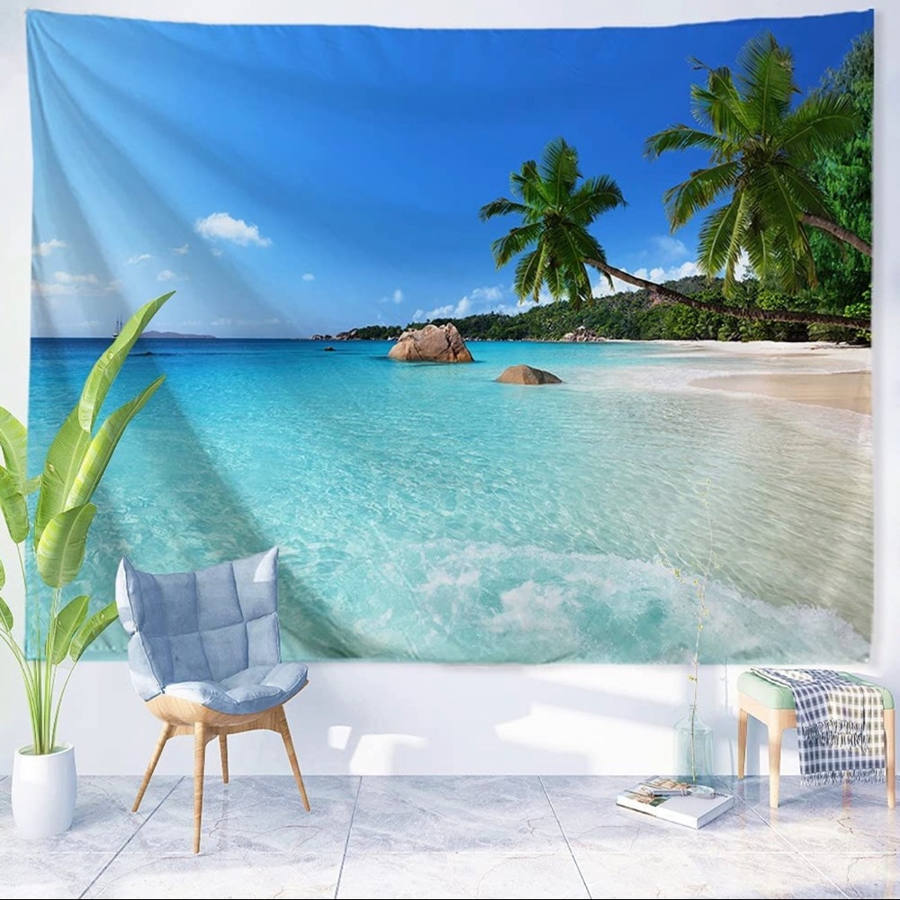 Palm Tree Island Ocean Beach Wall Tapestry